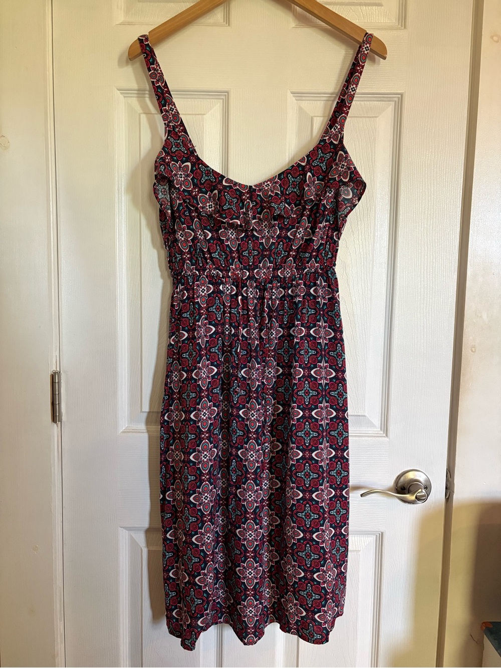 torrid Navy Red Teal Patterned Ruffle Sleeveless Midi Dress
